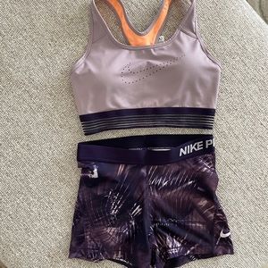 Purple Nike short and sports bra set
